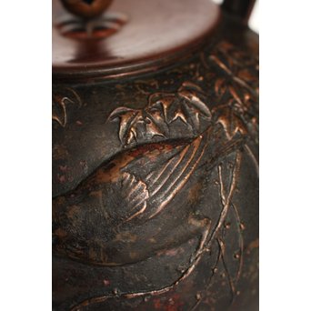 市橋鷺山 梅鶯 斑柴銅鋳造水注/湯沸　K586 