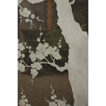 梅模様 エッチングガラス戸 4枚1組　GD1090Y 