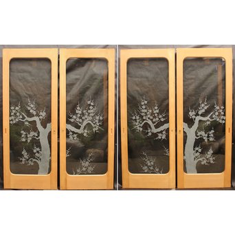 梅模様 エッチングガラス戸 4枚1組　GD1090Y