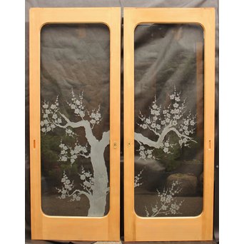 梅模様 エッチングガラス戸 4枚1組　GD1090Y 