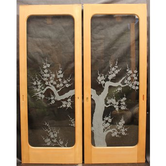 梅模様 エッチングガラス戸 4枚1組　GD1090Y 