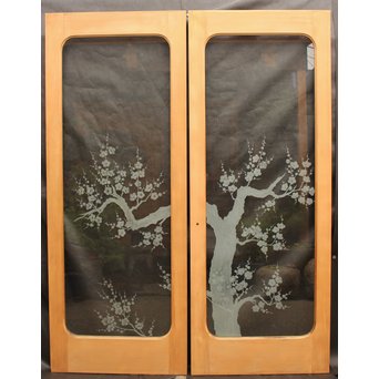 梅模様 エッチングガラス戸 4枚1組　GD1090Y 