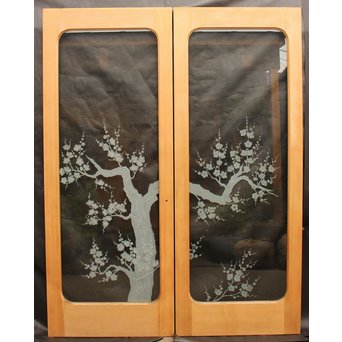 梅模様 エッチングガラス戸 4枚1組　GD1090Y 