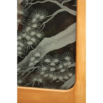 鶴松 エッチングガラス戸 4枚1組　GD1091 