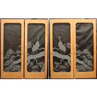 鶴松 エッチングガラス戸 4枚1組　GD1091