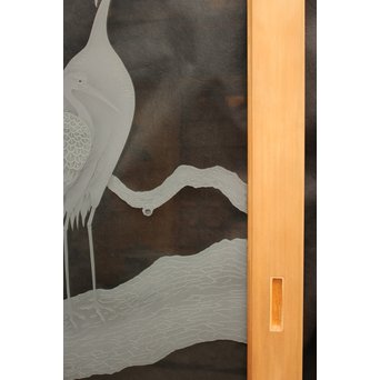 鶴松 エッチングガラス戸 4枚1組　GD1091 