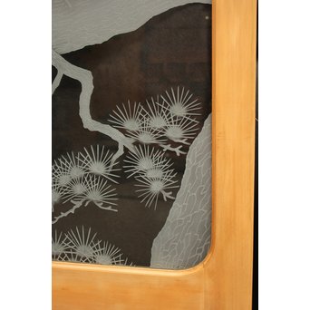 鶴松 エッチングガラス戸 4枚1組　GD1091 