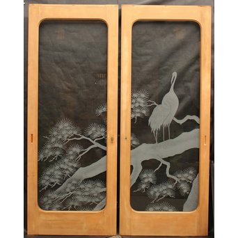 鶴松 エッチングガラス戸 4枚1組　GD1091 