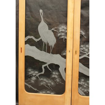 鶴松 エッチングガラス戸 4枚1組　GD1091 