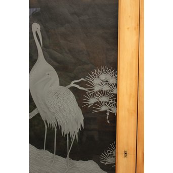 鶴松 エッチングガラス戸 4枚1組　GD1091 