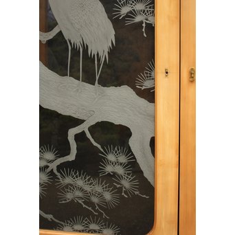 鶴松 エッチングガラス戸 4枚1組　GD1091 