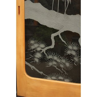 鶴松 エッチングガラス戸 4枚1組　GD1091 