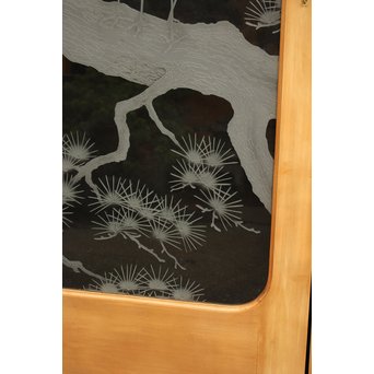 鶴松 エッチングガラス戸 4枚1組　GD1091 