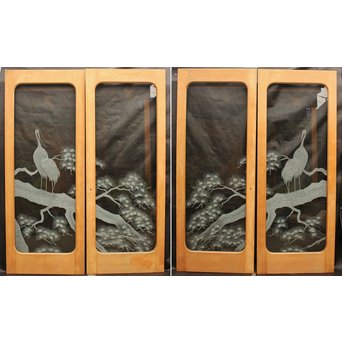 鶴松 エッチングガラス戸 4枚1組　GD1091 