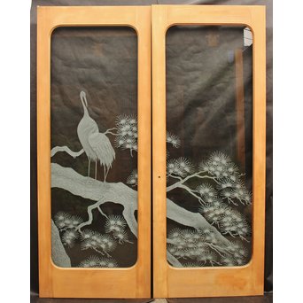 鶴松 エッチングガラス戸 4枚1組　GD1091 