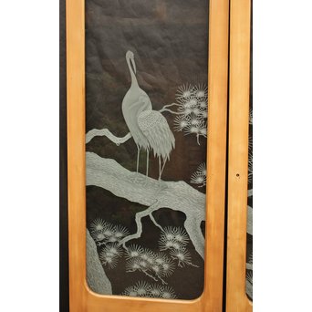 鶴松 エッチングガラス戸 4枚1組　GD1091 