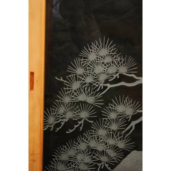 鶴松 エッチングガラス戸 4枚1組　GD1091 