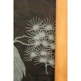 鶴松 エッチングガラス戸 4枚1組　GD1091 