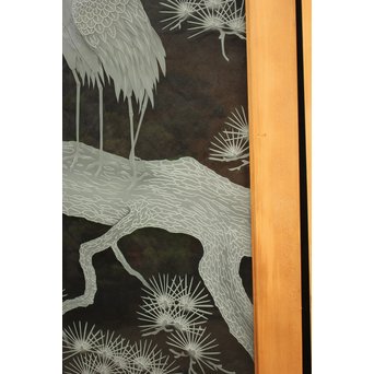 鶴松 エッチングガラス戸 4枚1組　GD1091 