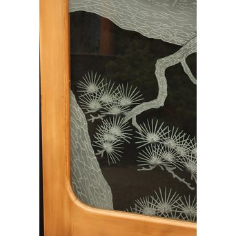 鶴松 エッチングガラス戸 4枚1組　GD1091 