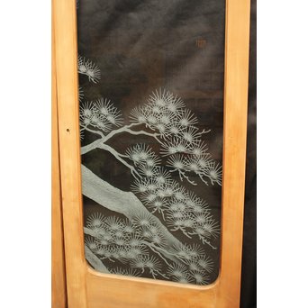 鶴松 エッチングガラス戸 4枚1組　GD1091 