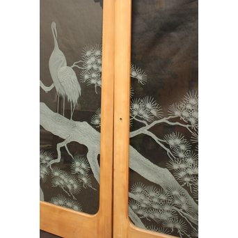 鶴松 エッチングガラス戸 4枚1組　GD1091 