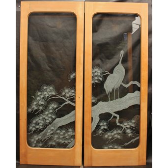 鶴松 エッチングガラス戸 4枚1組　GD1091 