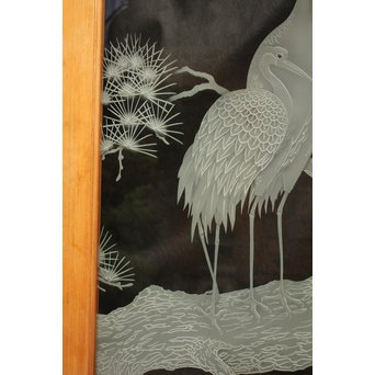 鶴松 エッチングガラス戸 4枚1組　GD1091 