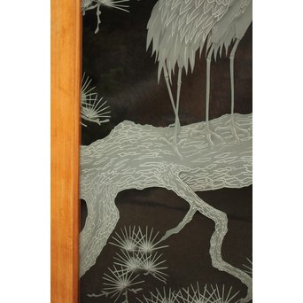 鶴松 エッチングガラス戸 4枚1組　GD1091 