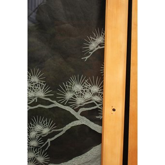 鶴松 エッチングガラス戸 4枚1組　GD1091 