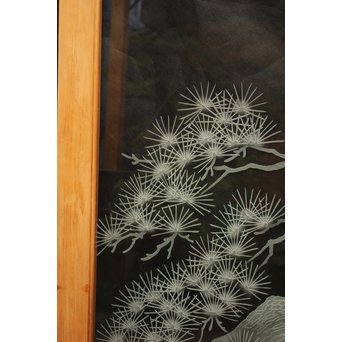 鶴松 エッチングガラス戸 4枚1組　GD1091 