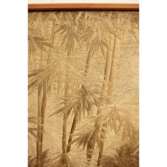 明治刺繍画 竹林水禽図　U001 