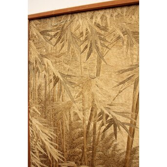 明治刺繍画 竹林水禽図　U001 