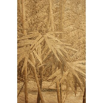 明治刺繍画 竹林水禽図　U001 