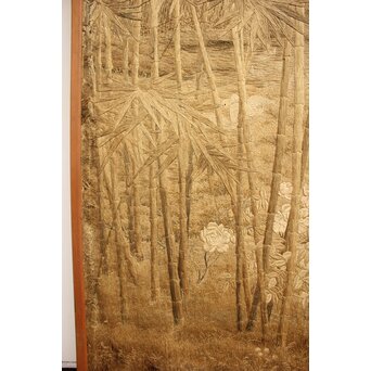 明治刺繍画 竹林水禽図　U001 