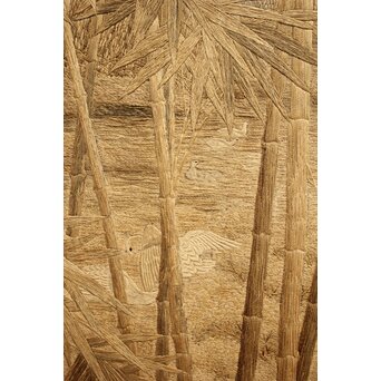 明治刺繍画 竹林水禽図　U001 