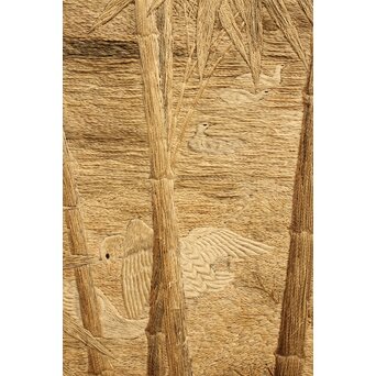 明治刺繍画 竹林水禽図　U001 