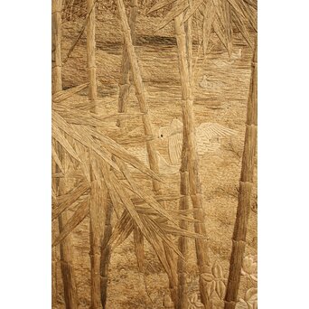 明治刺繍画 竹林水禽図　U001 