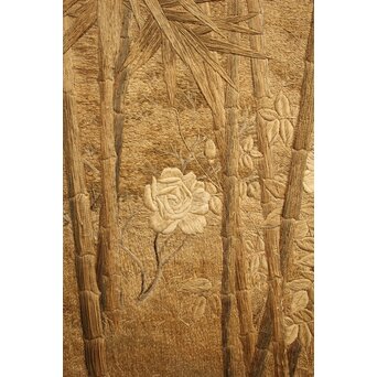 明治刺繍画 竹林水禽図　U001 