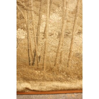 明治刺繍画 竹林水禽図　U001 