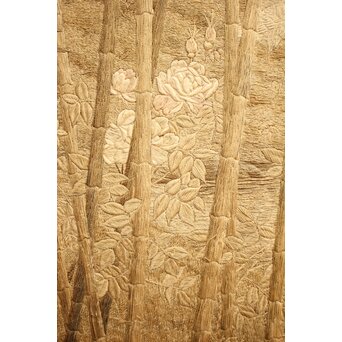 明治刺繍画 竹林水禽図　U001 