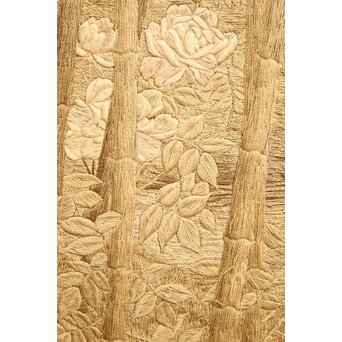 明治刺繍画 竹林水禽図　U001 