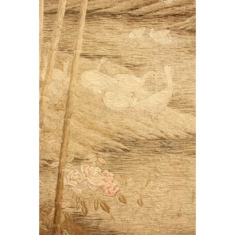 明治刺繍画 竹林水禽図　U001 