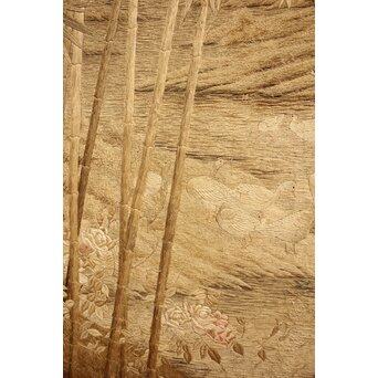 明治刺繍画 竹林水禽図　U001 