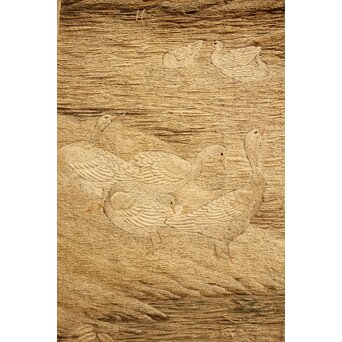 明治刺繍画 竹林水禽図　U001 