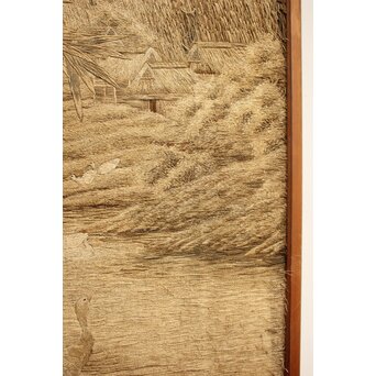 明治刺繍画 竹林水禽図　U001 