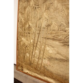 明治刺繍画 竹林水禽図　U001 