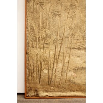 明治刺繍画 竹林水禽図　U001 