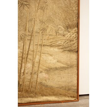 明治刺繍画 竹林水禽図　U001 