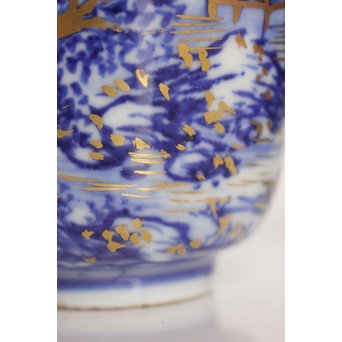 乾山欽製 山水楼閣図 染付金彩煎茶碗 5客　P008 